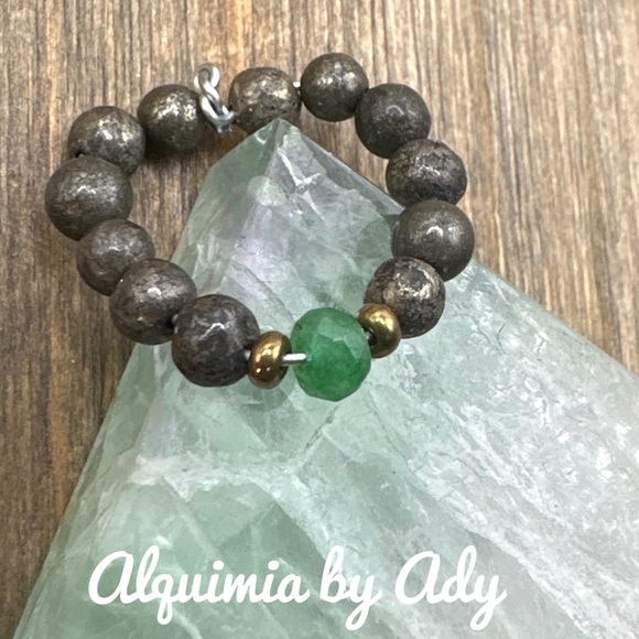 Beaded pyrite charms multi stones ring - Picture 1 of 5